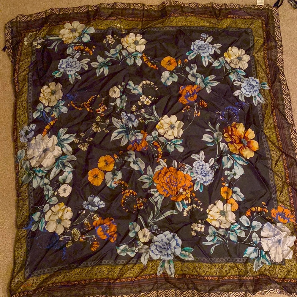 Johnny Was fine silk scarf-flower print- never worn with tassels